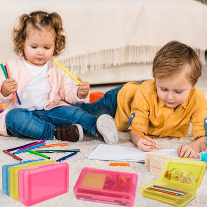 SFLHHDM Large Pencil Box, Double Layer Capacity Pencil Holders, Hard Pen Case with Snap-tight Lid, Plastic Pencils Case for Office School, Pen Boxes Storage Organizer (Blue+Yellow+Pink-3Pcs) - color: Blue+Yellow+Pink-3Pcs