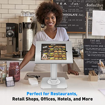 AboveTEK Anti-Theft iPad Kiosk Stand – POS iPad Security Stand & Locking Tablet Holder – Heavy Duty Base, 360° Swivel, 75° Tilt Bracket – Perfect for Retail Business (White) - color: White