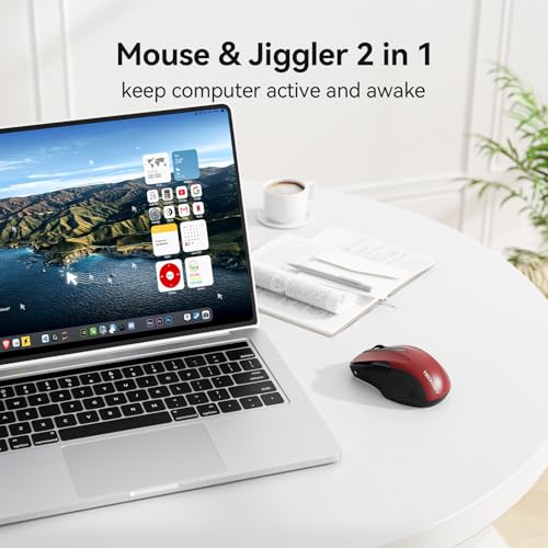 TECKNET Rechargeable Jiggler Wireless Mouse (BT5.0/3.0 & 2.4G) 4800 DPI Silent USB A & Bluetooth Mouse 6 Buttons, Wide Compatibility - Red - color: Red
