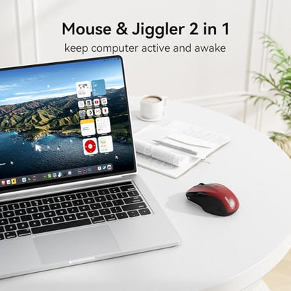 TECKNET Rechargeable Jiggler Wireless Mouse (BT5.0/3.0 & 2.4G) 4800 DPI Silent USB A & Bluetooth Mouse 6 Buttons, Wide Compatibility - Red - color: Red