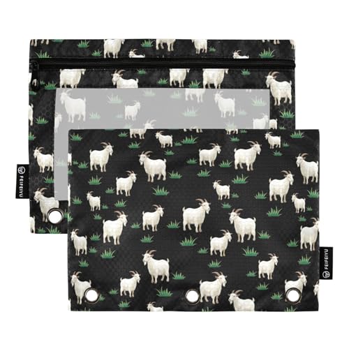Goat Pencil Pouches for 3 Ring Binder, Zipper Binder Pencil Case, 2 Pack Clear Window Case Bag for Office Organizers - color: Goat