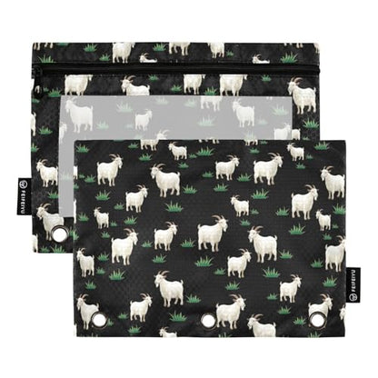 Goat Pencil Pouches for 3 Ring Binder, Zipper Binder Pencil Case, 2 Pack Clear Window Case Bag for Office Organizers - color: Goat
