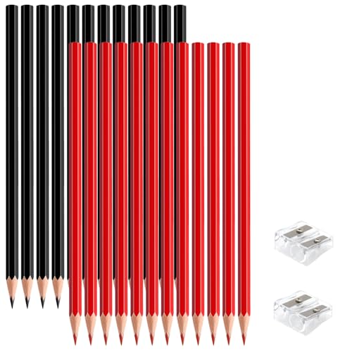 24 PCS Red Black Colored Pencils, Pre-sharpened Professional Wooden Art Pencils Set for Artists Painting | Premium Drawing Sketching Supplies (Red Black) - color: blackred