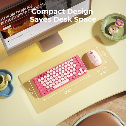 seenda Bluetooth Wireless Keyboard and Mouse Combo, COE203 Quiet Round Keycaps, 3-Device Multi-Connection, Bluetooth & 2.4G USB Receiver, Wide Compatibility with iPad/Tablet/Laptop/Mac/Windows, Pink - color: Pink