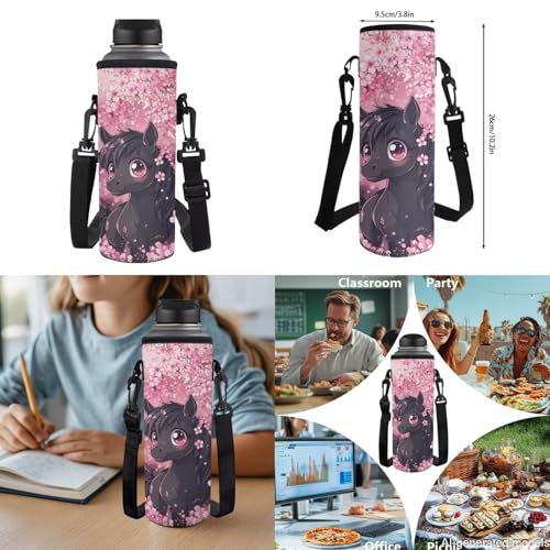 17 Inch Kid's 4PCS Backpack Set, Back to School Essentials | Insulated lunch box, water bottle pouch, pencil case, lightweight, padded shoulder straps, for elementary, middle school - color: Cute Horse