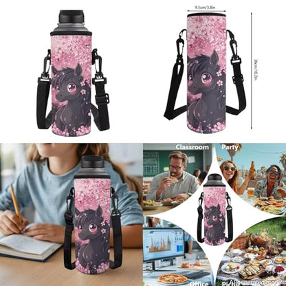 17 Inch Kid's 4PCS Backpack Set, Back to School Essentials | Insulated lunch box, water bottle pouch, pencil case, lightweight, padded shoulder straps, for elementary, middle school - color: Cute Horse
