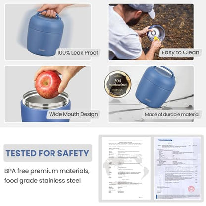 wiwens Thermo Food Jar for Hot Food Adults 32OZ Soup Thermo Lunch Containers Wide Mouth Vacuum Insulated Stainless Steel Leakproof Bento Box with Spoon - color: Blue3