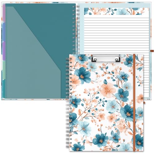 Hongri Clipboard Folio with Refillable Lined Notepad, 8.5 x 11 Clip Board | Folders with Storage 10 Pockets, Spiral Portfolio, Size 12.8X 9.7 in, Office & School Supplies, Ink-wash Flowers - color: Ink-wash Flowers