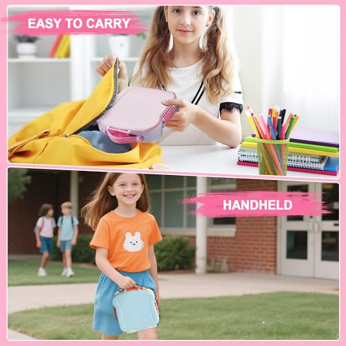 Kids Bento Lunch Box, Toast Shaped 4-Compartment 31OZ Container with Sauce Cup & Utensils (Ages 3+) Leak-Proof, Drop-Proof, Dishwasher Safe | BPA-Free Reusable Lunch Box for School, Travel | Pink - color: Pink-31oz