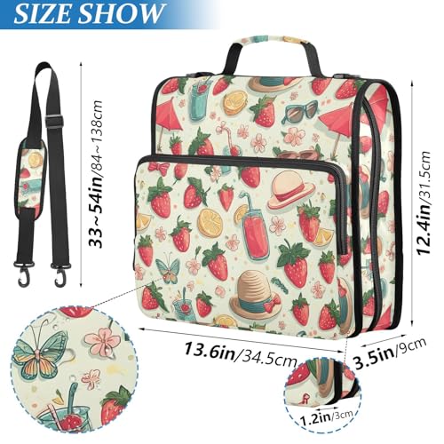3 Ring Zipper Binder Strawberry Binders Bag with Shoulder Strap 500 Sheets Paper Organizer Trapper Keeper Documents Storage File Folder for School Office - color: A428