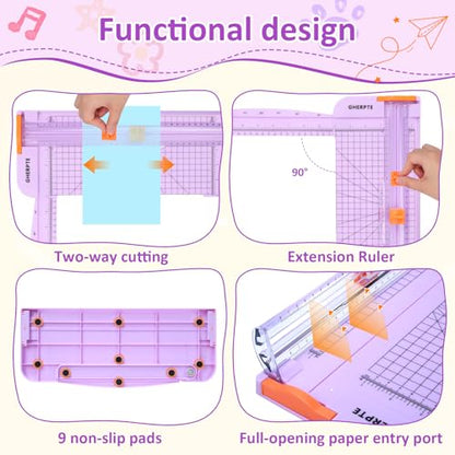 A4 Paper Cutter -12 Inch Paper Trimmer with 2pcs Replacement Blades with Safeguard Side Rulerfor Cut Gift Card,Coupon,Label, Cardstock,Photo - color: Purple