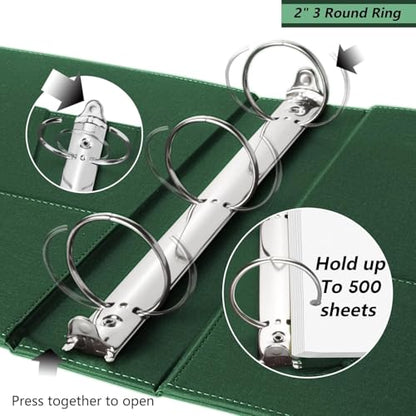 3 Ring Binder 2 Inch, BVSSX Three Ring Binders Organizer with Clipboard, Plastic Folder, 5-Tabs Pocket Dividers with Sticker Labels, Pen Loop, Elastic Strap (Green, Letter Size) - color: 03-green, size: 2in（Letter Size）