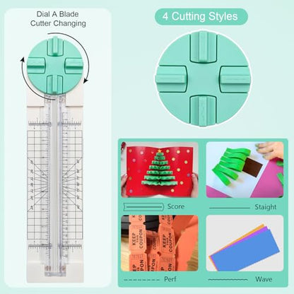Paper Trimmer, 4 Styles Craft Paper Cutter Multi-Function Scrapbooking Tool for Cutting Paper Photos Scrapbook Postcard (Straight, Wave, Perforated and Creasing Lines) (Green) - color: Green