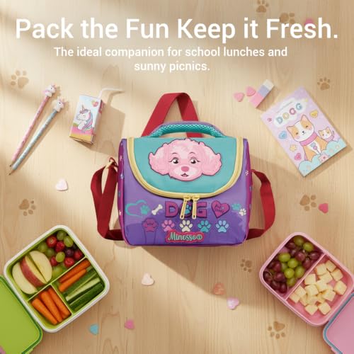 Insulated Lunch Bag for Kids Soft Bag Washable with Strap Reusable Toddler Lunch box School Supplies Food Carrier Snacks Picnic(Multi) - color: Dog