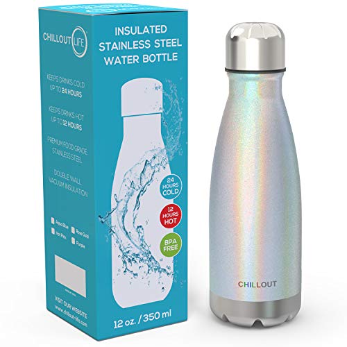 CHILLOUT LIFE 12oz Kids Insulated Stainless Steel Water Bottle, Leak Proof | Small Metal Water Bottle, Keeps Drinks Cold 24H & Hot 12H, Leak-Proof Screw Lid, Perfect for School, Travel & Sports - color: Holographic Sparkle