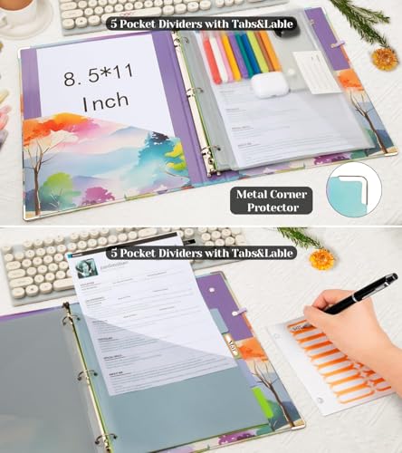 3 Ring 1 Inch Binder Organizer, BVSSX Three Ring Binders with Clipboard, 5-Tabs Pockets Dividers, Plastic Folder, 18 Divider Stikers,Pen Loop (Rainbow Trail, Letter Size) - color: Rainbow Trail, size: 1in（Letter Size）