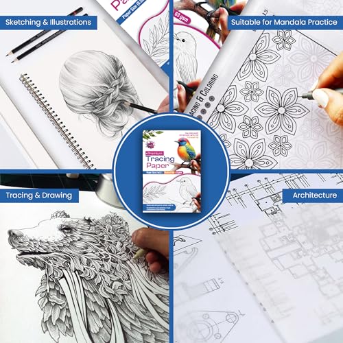 Tracing Paper 9x12 in, 100 Sheets, Transparent Sketch Paper 63gsm | Translucent, Sketching & Drafting, Overlays, Pencil Marker & Ink, Premium - size: 9" x 12" (100 Sheet)