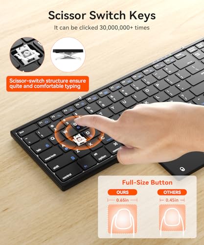 Foldable Bluetooth Keyboard with Touchpad & Number Pad, 3 Devices (2.4G+BTx2) Fold Portable Keyboard, Full Size Key Large Trackpad Wireless Travel Rechargeable Keyboards for Android Windows iOS Tablet