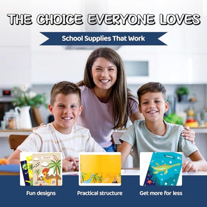 8 School Folders - Cute Pocket Folders with 8 Unique Dinosaur Designs in Front, Back Cover and Inside - Kids Pocket Folders - Homework Folders - Dinosaur Folders - 12 x 9.25 Inches (Pack of 8) - style: Dinosaur