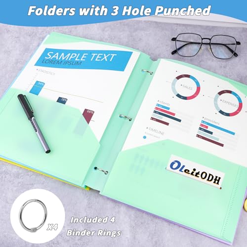 60 Pack Plastic Folders with Pockets 3 Hole Punched - Oleitodh 20 Colors 2 Pocket Folder with 2 Business Card Holder, Fit in 3 Ring Binder, Heavy Duty Folders for School Home Office & Business - style: 3 Hole Punched Style