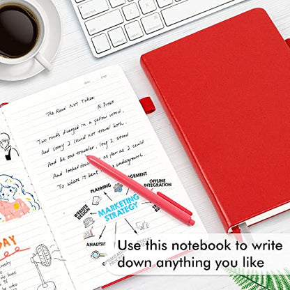 feela 12 Pack Notebooks Journals Bulk with 12 Black Pens, A5 Hardcover Notebook Classic Ruled Journal Set with Pen Holder for School Business Work Travel Writing, 120 GSM, 5.1”x8.3”, Red - color: 12 Pack red