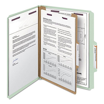 Smead Pressboard Classification File Folder with SafeSHIELD Fasteners, 1 Divider, 2" Expansion, Letter Size, Gray/Green, 10 per Box (13776) - color: Gray/Green