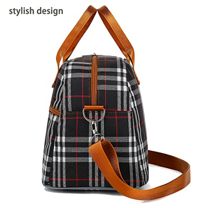 FlowFly Insulated Lunch Bag for Women & Men, Large Reusable Lunch Tote with Shoulder Strap & Handle, Freezable Cooler Bag for Work, Travel & Meal Prep,W&B (W&B) - color: Checkered