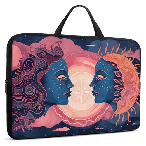 Laptop Sleeve Bag with Handle Computer Protective Soft Cover Case for 14 Inch 13 Inch Laptop,Art Sun and Moon - color: Art Sun and Moon
