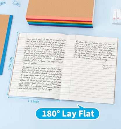 24 Pack Composition Notebook Journals Bulk, 7-1/2" x 9-3/4", Wide Ruled Paper, 30 Sheets/60 Pages, Kraft Cover with Rainbow Spines, 12 Colors School Lined Notebook Journal for Work Study Note Taking - style: Composition Paper-24pack
