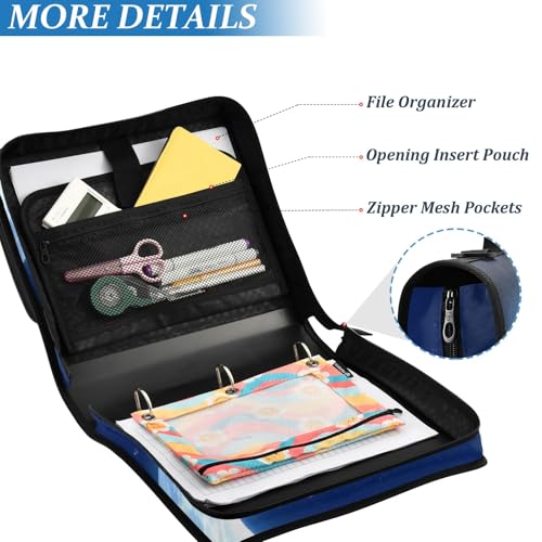Cat Wind Chimes Moon 3 Ring Zipper Binder Bag Binder Organizer with Handle Shoulder Strap for School Work Office Supplies - color: Cat Wind Chimes Moon