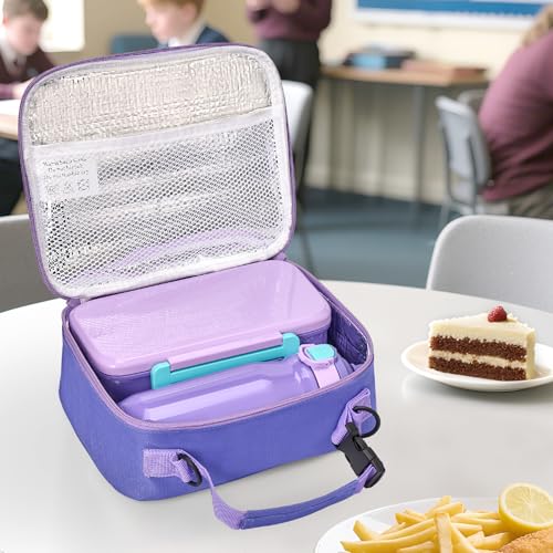 PIQUEBAR Kids Lunch Box with 8oz Thermo, Leakproof Bento Box with Insulated Bag, Kids Insulated Water Bottle, Food Lunch Container for Back to School Girls Boys, Purple - color: Purple