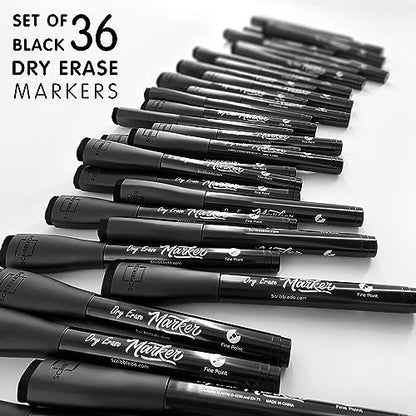 Scribbledo 36-Pack Black Fine Tip Dry Erase Markers with Eraser Cap | Low-Odor Whiteboard Markers for Office, Workplace & Professional Use - style: 36 Pack