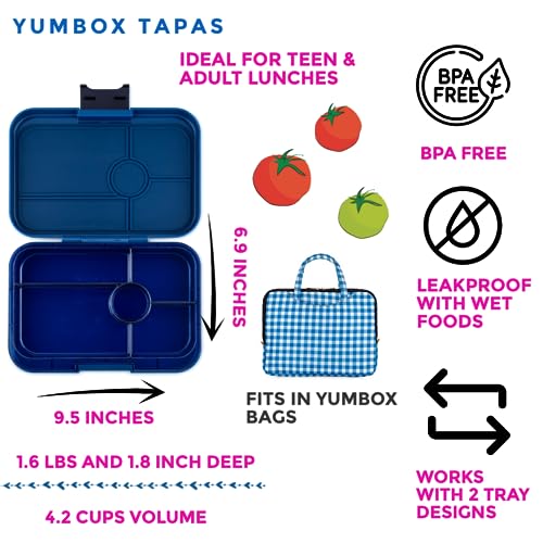 Yumbox Tapas Leakproof Bento Box, 5 Compartments, Monte Carlo Blue | Large Capacity Design, Removable Compartment Tray, Easy-Open Single Latch, Ideal for Teens & Adults, Dishwasher-Safe Tray - color: Monte Carlo Blue with Clear Navy Tray