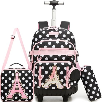 Rolling Backpacks for Kids Backpack for Girls with Lunch Bag Pencil Case 16.5" Kids Backpack with Wheels Roller Backpacks for Girls - color: Bodiantietaa