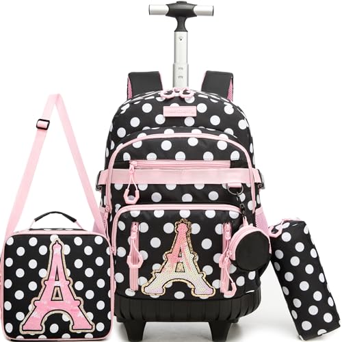 Rolling Backpacks for Kids Backpack for Girls with Lunch Bag Pencil Case 16.5" Kids Backpack with Wheels Roller Backpacks for Girls - color: Bodiantietaa