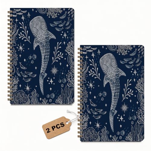 2 Pcs Retro Whale Shark Spiral Notebook Journal Whale Shark Gifts Dark Blue College Ruled Notebook Ocean Animal Lover Gifts Marine Biology Notebooks for Work Diary Office Supplies 5.5x8.3 Inch - color: Multicolour 0167