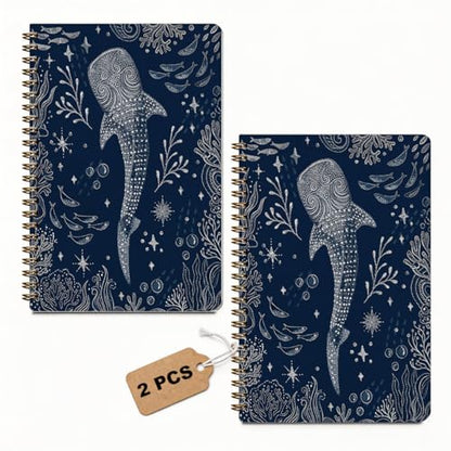 2 Pcs Retro Whale Shark Spiral Notebook Journal Whale Shark Gifts Dark Blue College Ruled Notebook Ocean Animal Lover Gifts Marine Biology Notebooks for Work Diary Office Supplies 5.5x8.3 Inch - color: Multicolour 0167