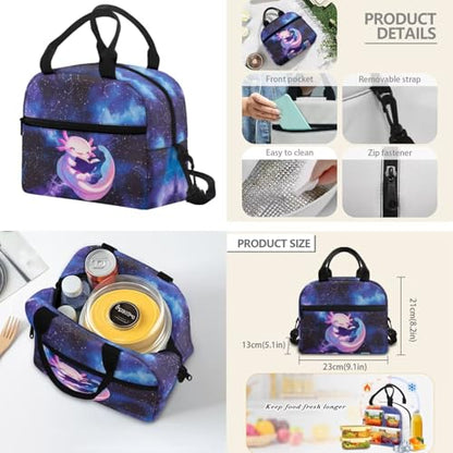 Axolotl Backpack Set, 4 PCS School Backpack with Lunch Box, Pencil Case and Water Bottle Bag, for Elementary Ages 9-12 Boys and Girls Daily Use - color: Reading Axolotl Print