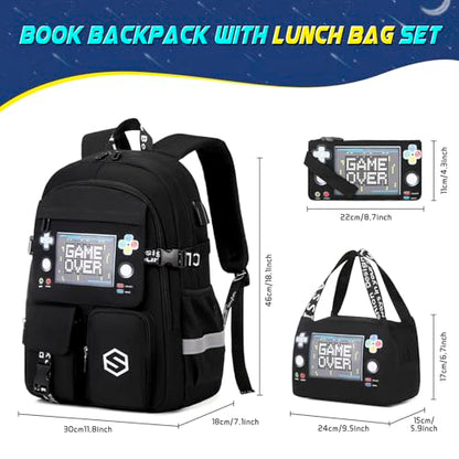 Scothen Boys Backpack, Cool Luminous School Backpacks for Boys with Lunch Bag Pencil Case, Kids Backpack Kindergarten Elementary Middle School Book Bags for Teen Boy Children with USB Charging Port - color: Black