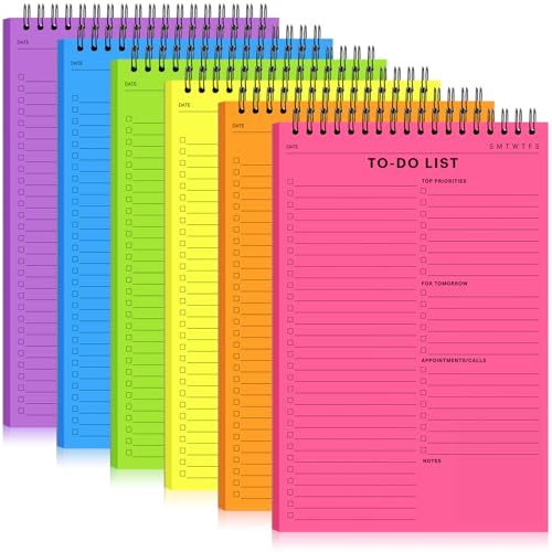 6 Pcs Notepads 50 Sheets 6.5 x 9.8 Inch, Multicolors Spiral Daily Planner Notebooks with Multiple Functional Sections for Classroom Office Plan Work Schedule (Bright Colors,to Do List) - color: Bright Color