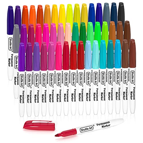 Shuttle Art 48 Colors Permanent Markers, Fine Point, Assorted Colors, Works on Plastic,Wood,Stone,Metal and Glass for Doodling, Coloring, Marking - color: 48 Colors