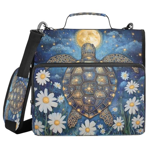 3 Ring Zipper Binder Sea Turtle Daisy Floral Binders Bag with Shoulder Strap 500 Sheets Paper Organizer Trapper Keeper Documents Storage File Folder for School Office - color: A1122