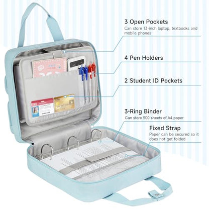 Zipper Binder 3 Ring, 500 Sheets Capacity, Binder 2 Inch with Shoulder Strap Fits 13 Inch Laptop for School and Office,Blue - color: Blue