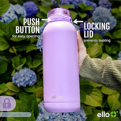 Ello Cooper 32oz Stainless Steel Water Bottle with Straw and Carry Handle, Double Walled and Vacuum Insulated Metal, Leak Proof Locking Lid with Soft Silicone Spout, Reusable, BPA Free, White - color: White, size: 32 Ounces