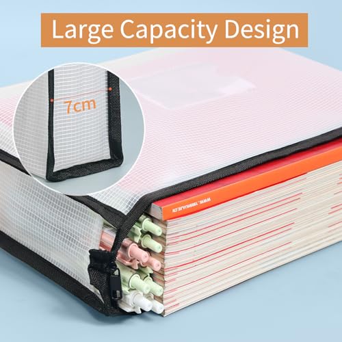 4 Pack A4 Plastic File Folder Poly Envelopes Expanding Document Folders with Zipper and Label Pocket, Files Pouch Wallet for Home, Office, School (Black) - color: Black
