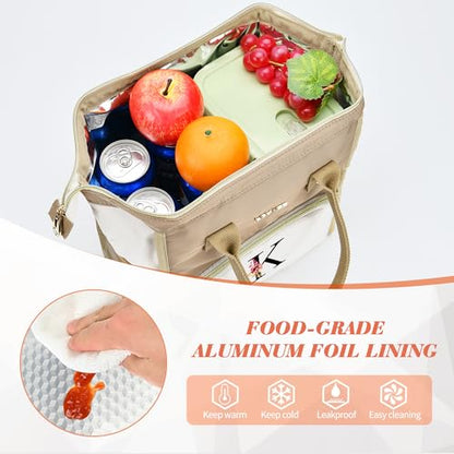 Initial Lunch Bag Women, Cooler Insulated Lunch Bag, Large Adult Leakproof Lunch Box for Picnic Work, Personalized Tote Bag, Birthday Gifts/Mother's Day Gifts, Letter N. - color: N