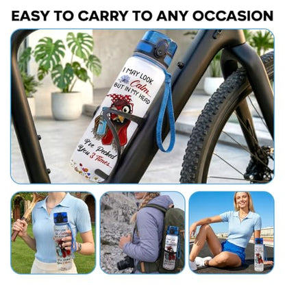 Funny Chicken Water Bottle 32oz, Stop Slacking Drink Your Water Tumbler with Time Marker, Cute Rooster Farm Gift for Chicken Lovers Women Mom - color: Chicken