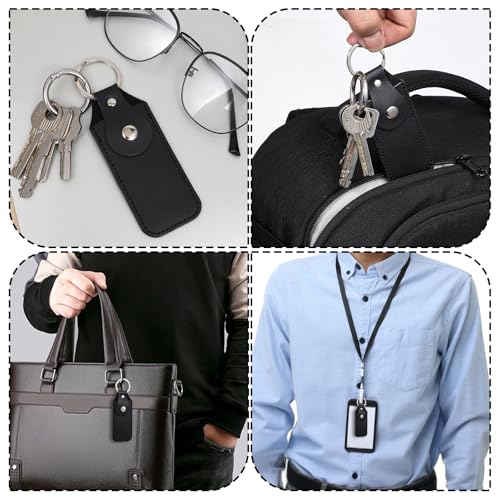 4 Pcs Flash Drive Case, Leather Anti Lost Thumb USB Flash Drive Holder USB Storage Cases Protective Cover Small Portable Storage Carrying Case with Keychain (Black)