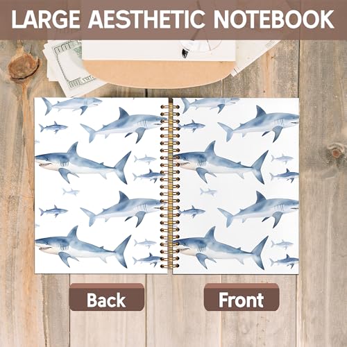 KAOWT Ocean Shark Notebook Journal, Shark Gifts Office Supplies Notebooks for Note Taking, Marine Biology Ocean Journal, Shark Lover Gifts, Hardcover Spiral Notebook 5.5x8.3in - color: Summer notbook-watercolor shark
