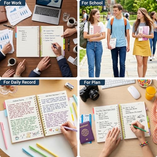 Hardcover Spiral Journal Notebook, 300 Pages 5 Subject Notebook College Ruled with Removable Dividers Tabs, 8" x 10" Notebooks for Work, Spiral Ruled Lined Writing Journal Hardcover Leather Notebook for School (Dark blue marble, 8''x 10'') - color: Dark b